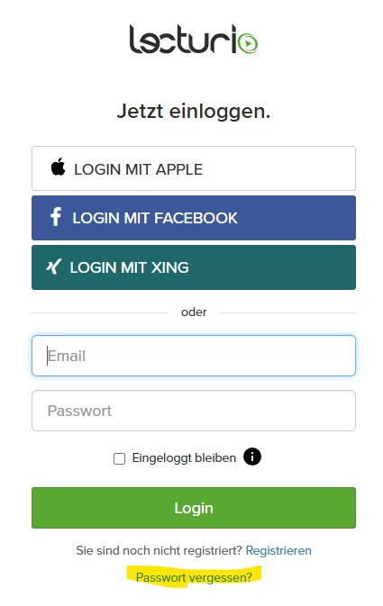 Bild der Login-Maske mit "Passwort-vergessen"-Link
