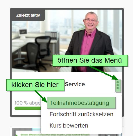 Screenshot des Buttons zum Herunterladen der Teilnahmebestätigung