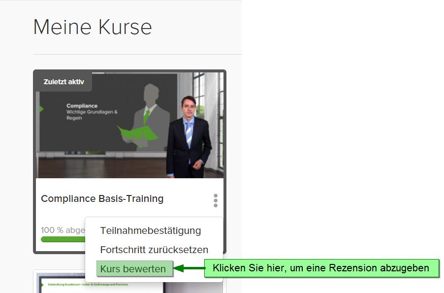 Screenshot des Buttons zur Kursbewertung