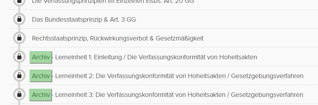 Screenshot, der archivierte Vorlesungen in der Kursoberfläche mit der Beschriftung „Archiv"
